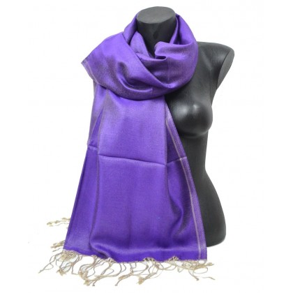 Etole en soie réversible violette et beige
