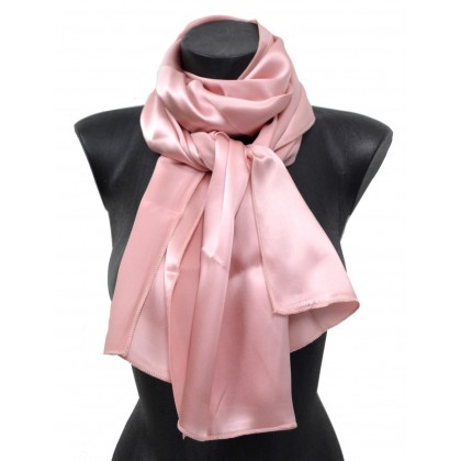 Echarpe en satin de soie rose poudre