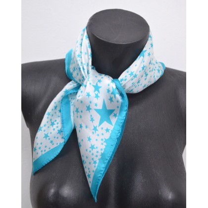 Foulard carré en soie bleu à étoiles