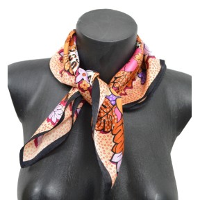 Petit carré en soie rose fleurs - qual. sup