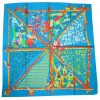Carré en twill de soie à fleurs turquoise orange