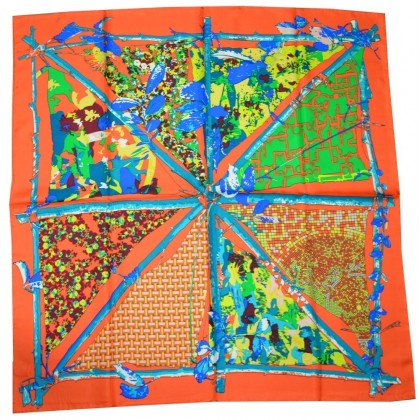 Carré en twill de soie orange vert