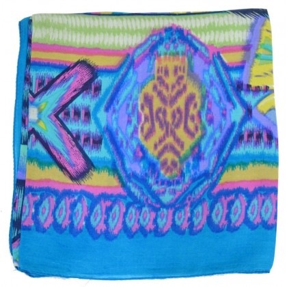 Foulard carré 100 cm ethnic bleu