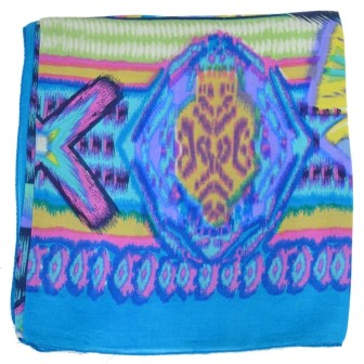 Foulard carré 100 cm ethnic bleu