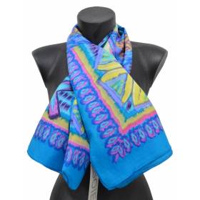 Foulard carré 100 cm ethnic bleu