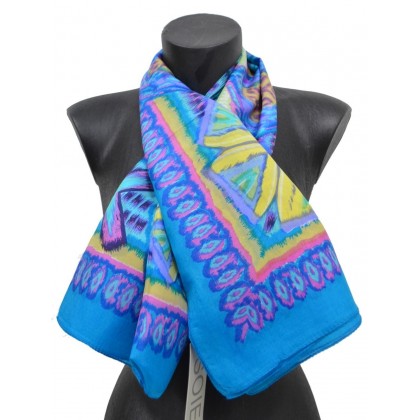 Foulard carré 100 cm ethnic bleu