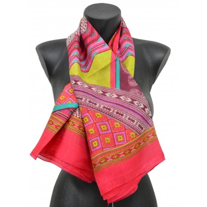 Foulard carré 100 cm ethnic rose