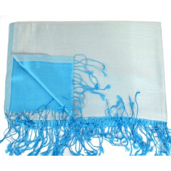 Etole en soie réversible bleue et bleu clair