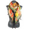 Cheche en soie pompons marron fleur orange