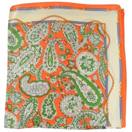 Petit carré en soie paisley orange