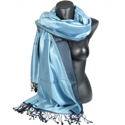 Etole en soie réversible bleu clair - noir