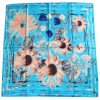 Carré satin de soie turquoise à fleurs saumon