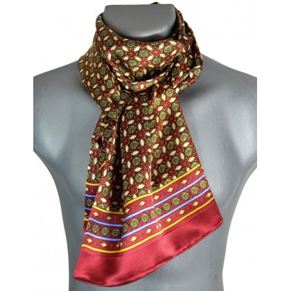 Foulard homme en soie bordeaux-mauve-jaune