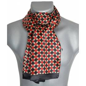 Foulard homme en soie noir et rouge croisillons