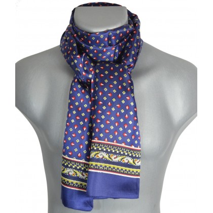 Foulard homme en soie bleu jaune rouge