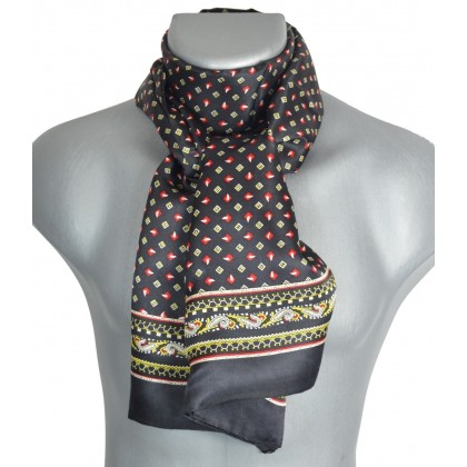 Foulard homme en soie noir jaune rouge
