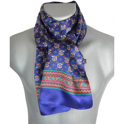 Foulard soie homme étriers bleu