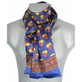 Foulard soie homme bleu motifs géométriques