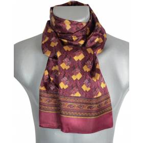 Foulard soie homme bordeaux motifs géométriques