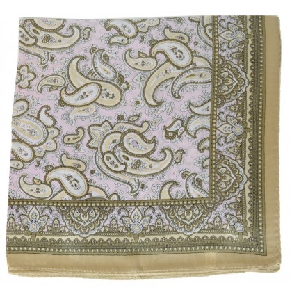 Petit carré en soie paisley rose-beige