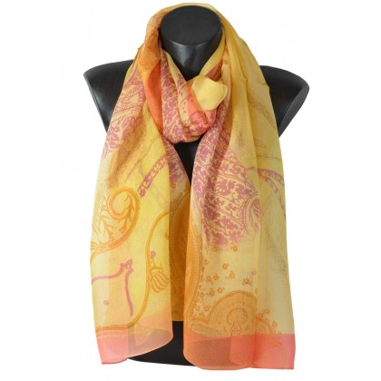 Echarpe en mousseline imprimée jaune paisley