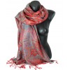Pashmina en soie antique jacquard rouge et bleu