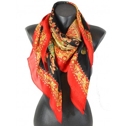 Carré 110 crêpe de Chine éventail rouge