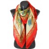 Carré 110 crêpe de Chine éventail rouge écru
