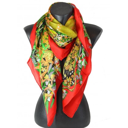 Carré 110 crêpe de Chine fleur tropic