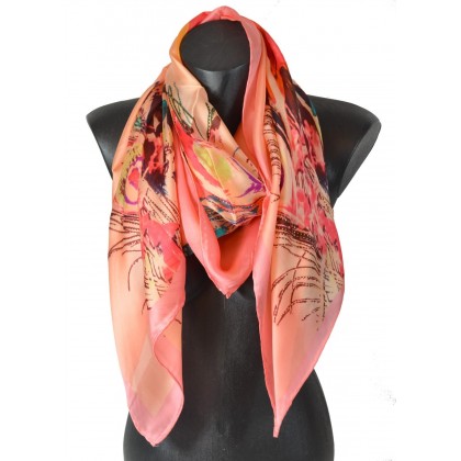 Carré 110 crêpe de Chine plume rose