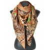 Carré 110 crêpe de Chine fleurs marron-rouge