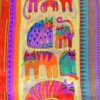Echarpe soie naif chats orange-violet