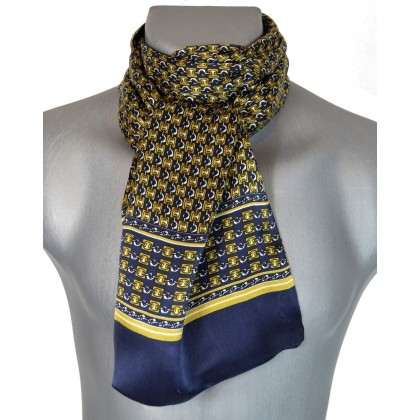 Foulard homme en soie bleu et or chaines