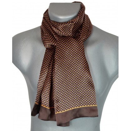 Foulard soie homme petits carrés marron