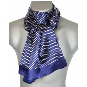 Foulard soie homme pois bleu-blanc