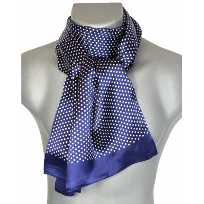 Foulard soie homme pois bleu-blanc