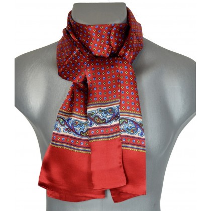 Foulard soie homme rouge frise