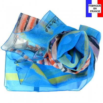 Echarpe en soie Picasso - Buste de femme au chapeau rayé