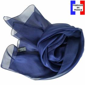 Echarpe en soie bleu marine unie made in France