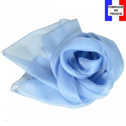 Echarpe en soie bleu ciel unie made in France