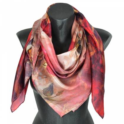 Carré soie 110cm rose rouges