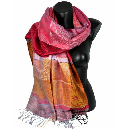 Etole en soie jacquard mauve et rose