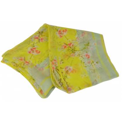 Echarpe en soie Bouquet de printemps jaune made in France