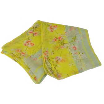 Echarpe en soie Bouquet de printemps jaune made in France