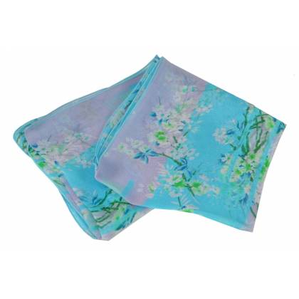 Echarpe en soie Bouquet de printemps bleue made in France