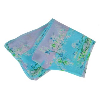 Echarpe en soie Bouquet de printemps bleue made in France