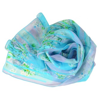 Echarpe en soie Bouquet de printemps bleue made in France