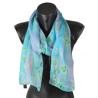 Echarpe en soie Bouquet de printemps bleue made in France