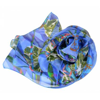 Echarpe en soie Pivoines bleues made in France