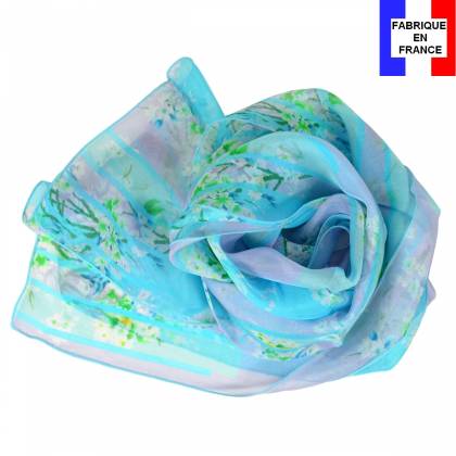 Echarpe en soie Bouquet de printemps bleue made in France